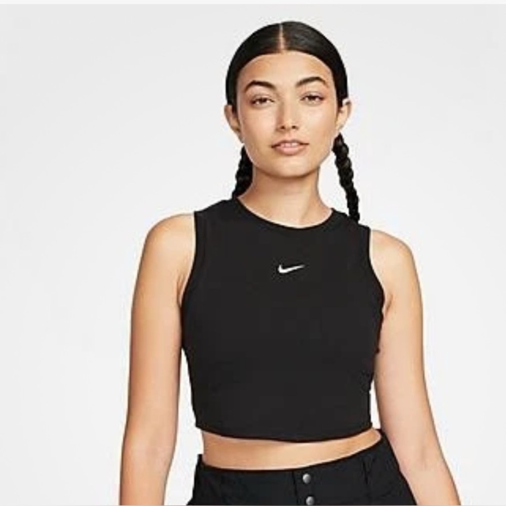 Nike Sportswear Chill Knit Women's black Cropped Mini-Rib Tank Top size XL NEW